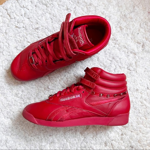 Reebok | Shoes | Reebok Candy Apple Red Womens Freestyle Hi Tops With  Jewels Sneaker Size 75 | Poshmark